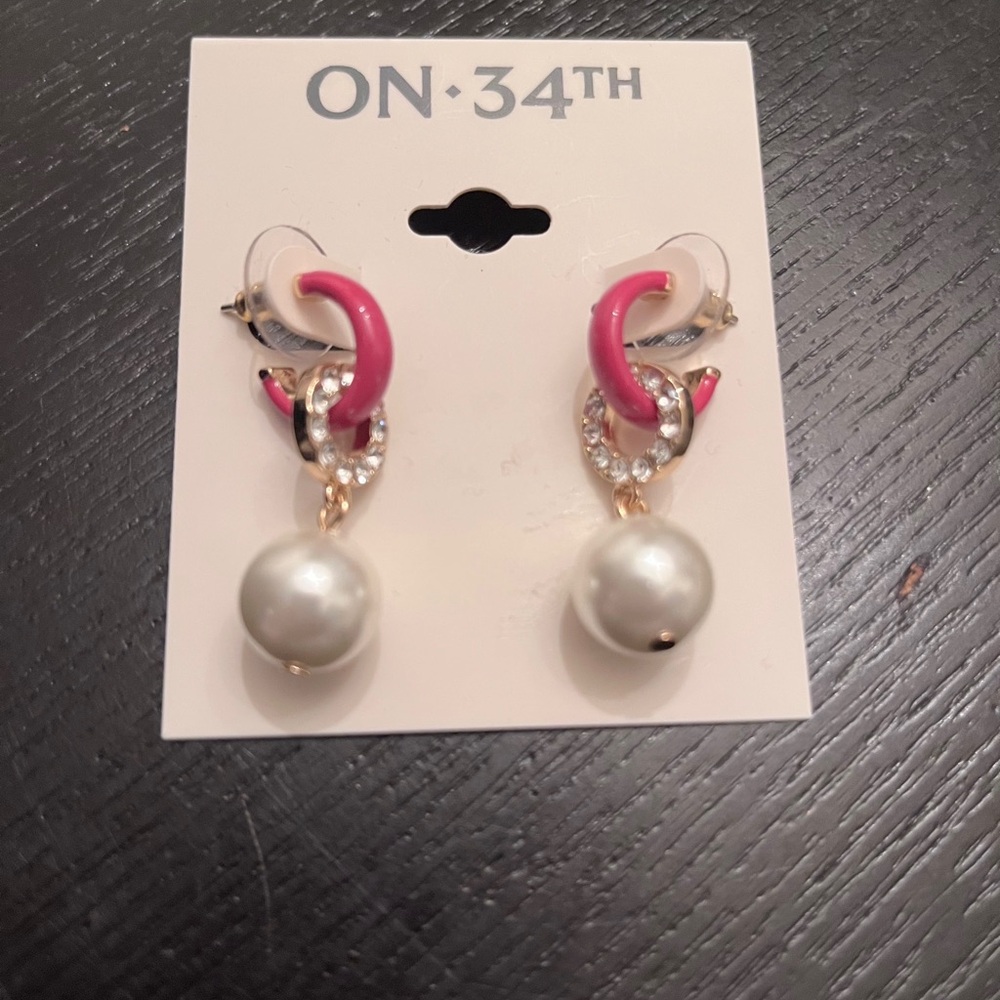 ON 34th Pink and Gold Crescent Earrings